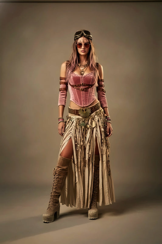 Pennello Tribe set: velvet corset and gloves with hand-embellished trinket belts, photo 2 of 4